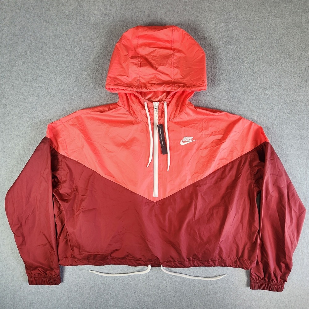 Nike Windrunner 1/2 Zip Cropped Hoodie Women XL Team Red‎ Pullover Jacket AR2511